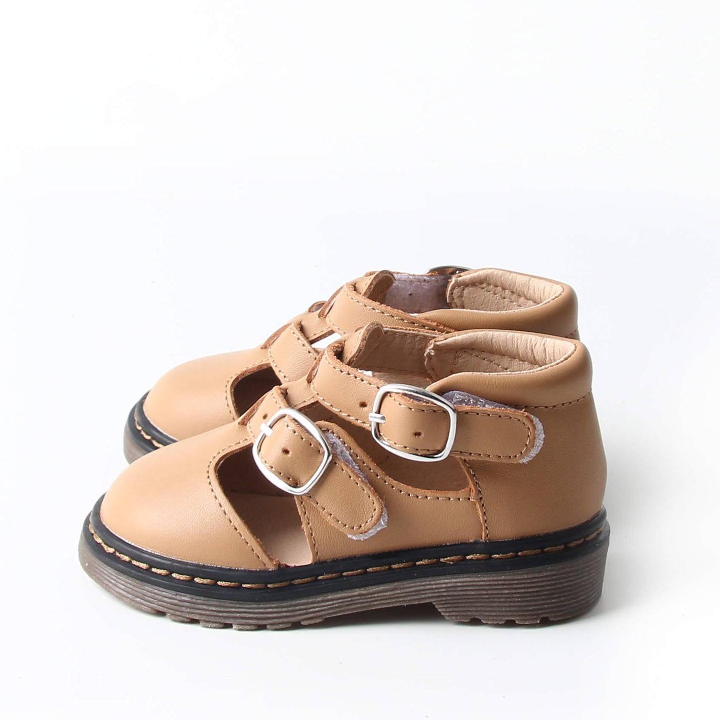 One, two, buckle my T-Bar Leather Shoes - CAMEL